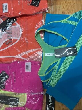 Sofra BlueLime Green Athletic Tank pink orange 3 work out sets bra and leggings